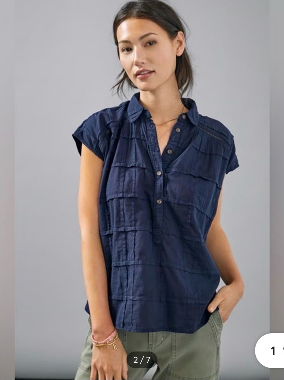 Pilcro Anthropologie Serena surf henley blouse navy size L